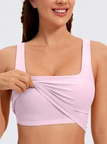 GEREARC Women's Sleeveless Strappy Tank Square Neck Double Layer Workout Fitness Basic Casual Crop Tops - Hồng - Xem 3