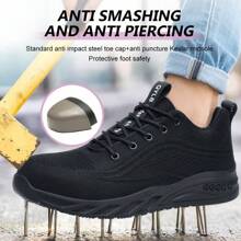 Unisex Stahlkappe Arbeitsschuhe, durchstichhemmende Sicherheitsschuhe, Wanderschuhe mit Stoßdämpfung, rutschfeste Schnürung, Niedrig-Top Design, einfarbiges Obermaterial und Futter aus Stoff, Gummisohle, runde Kappe, weiche komfortable Innensohle