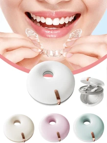 1pc Donut-Shaped Retainer Storage Box, Invisible Retainer Teeth Correction Retainer Storage Box, Portable Denture Storage Box, Storage Bins For Home Organization , Double Layer Dentals Case, Round Brace Box, Retainer Case, Invisible Brace Storage Box, Mouth Guard Case For Travel. - Multicolor - View 2