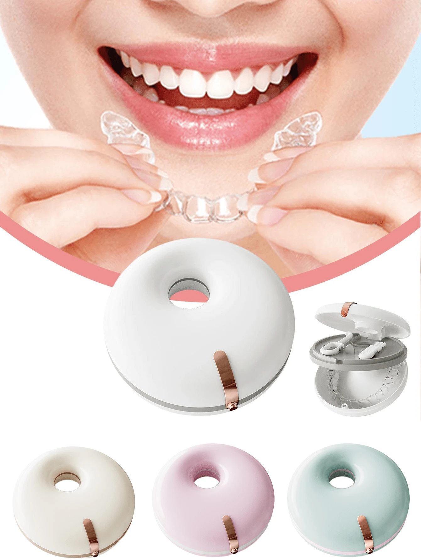 1pc Donut-Shaped Retainer Storage Box, Invisible Retainer Teeth Correction Retainer Storage Box, Portable Denture Storage Box, Storage Bins For Home Organization , Double Layer Dentals Case, Round Brace Box, Retainer Case, Invisible Brace Storage Box, Mouth Guard Case For Travel.