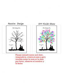 1 pieza Árbol de huellas dactilares creativo DIY para pintar con los dedos en boda, fiesta de empresa, reunión anual - Registro de entrada personalizado y divertido, pintura decorativa para sala de estar, dormitorio, póster decorativo, recuerdo significativo, lienzo, regalo único - Multicolor - Ver 2