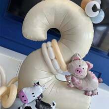 41Pcs Pig And Cow Printed Balloon 1-9 Birthday Decorations, Birthday Aluminum Film Latex Balloon Farm Theme 1-9 Birthday Decorations, Birthday Party Supplies