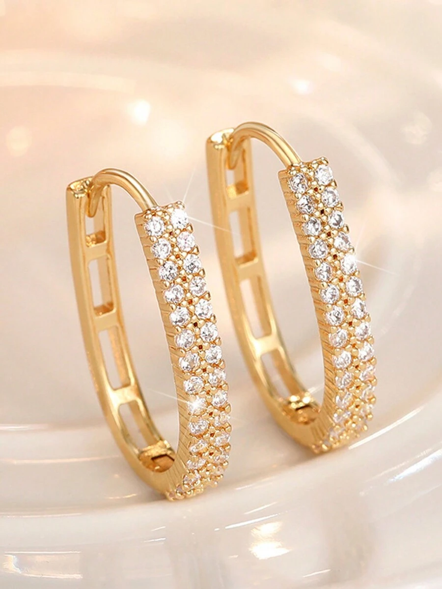 Stylever 1 对 925 纯银 U 形超闪亮环形耳环女士珠宝女士精致创意耳环精美珠宝礼物送给女孩日常生活约会装饰适合舞会 - 款式1 - 查看 1