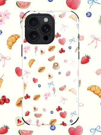 1pc Cute & Fresh Fruit Pattern Anti-Drop Anti-Slip Shock-Proof Soft TPU And PC Hybrid Phone Case Compatible With Apple IPhone 16/16 Plus/16 Pro/16 Pro Max