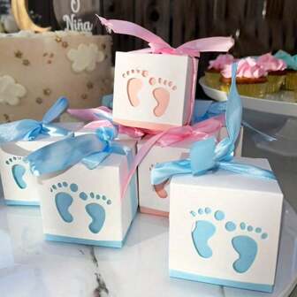 10件装，性别揭秘派对装饰蓝脚女孩糖果盒，最便宜的商品，小型企业用品，包装盒，婚礼装饰，婚礼，礼品盒，婚礼用品