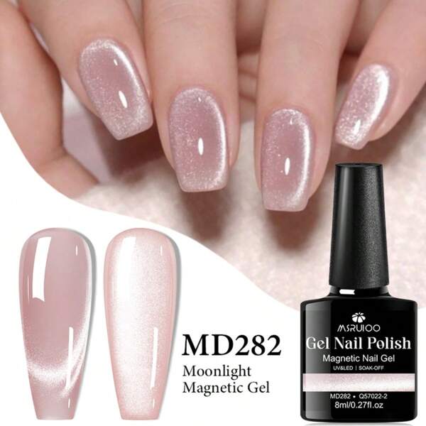 8ml Pink Cat Eye Magnetic Gel Nail Polish- Glossy Finish, Alcohol-Free, Soak Off UV/LED Lamp Required,Galactic Effect Nail Gel For Home Salon Nail Art
