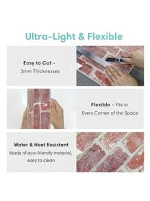 1 pieza/10 piezas/20 piezas Paneles de pared de ladrillos falsos Commomy, pegatinas de azulejos de pared rojos 3D, azulejos adhesivos de salpicadero de ladrillo resistentes al agua para decoración de pared del dormitorio, sala de estar, decoración vintage - Rojo - Ver 8