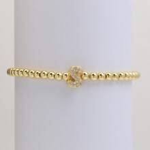 Pulseira com Contas Iniciais de 4mm A-Z, Revestida a Ouro 18K com Micro Pavê de CZ, Formato de Balão Bolha, Cordão Elástico, Joia Simples para Presente Feminino