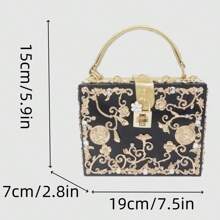 Elegant Women's Evening Clutch With Rhinestones - Acrylic Square Box Bag With Detachable Strap, Floral Design In Black/White - 白色 - 查看 4