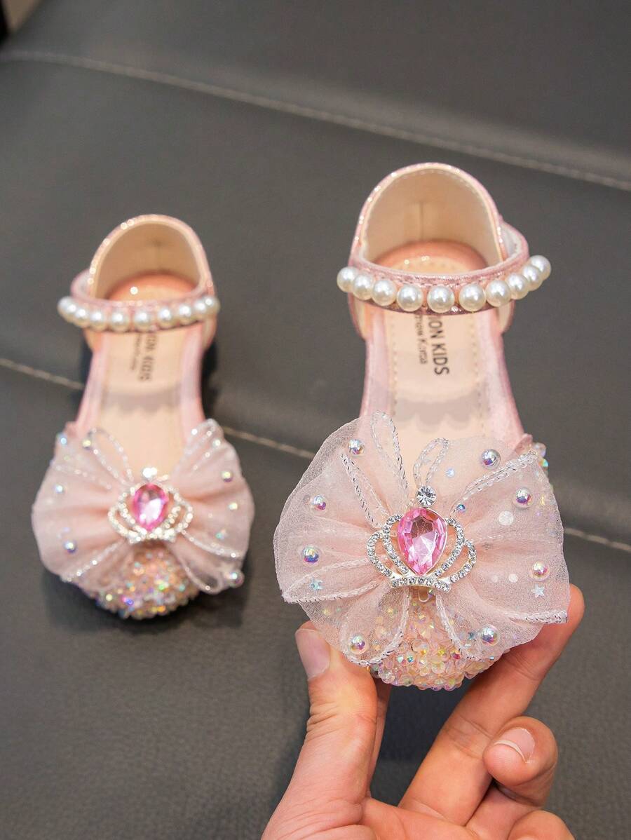 Kids Flat Shoes With Cute Shiny Butterfly Crystal Decor - Pink - View 1