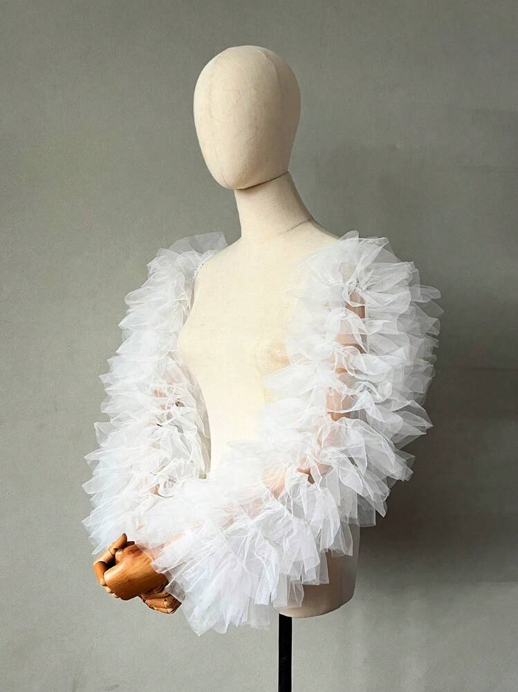 1pc Black Sheer Mesh Long Sleeve With Ruffles And Bubble Sleeves 2pcs Bride Arm Sleeve Valentine's Day Valentines Autumn Accessories - Black - View 15