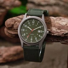 Đồng hồ thạch anh thể thao có chức năng giờ thế giới và lịch, màn hình phát sáng, dây đeo bằng vải, vỏ hợp kim, bộ truyền động điện tử - Bề mặt đồng hồ ngoài trời dành cho cả nam và nữ - Một cỡ - Xem 2