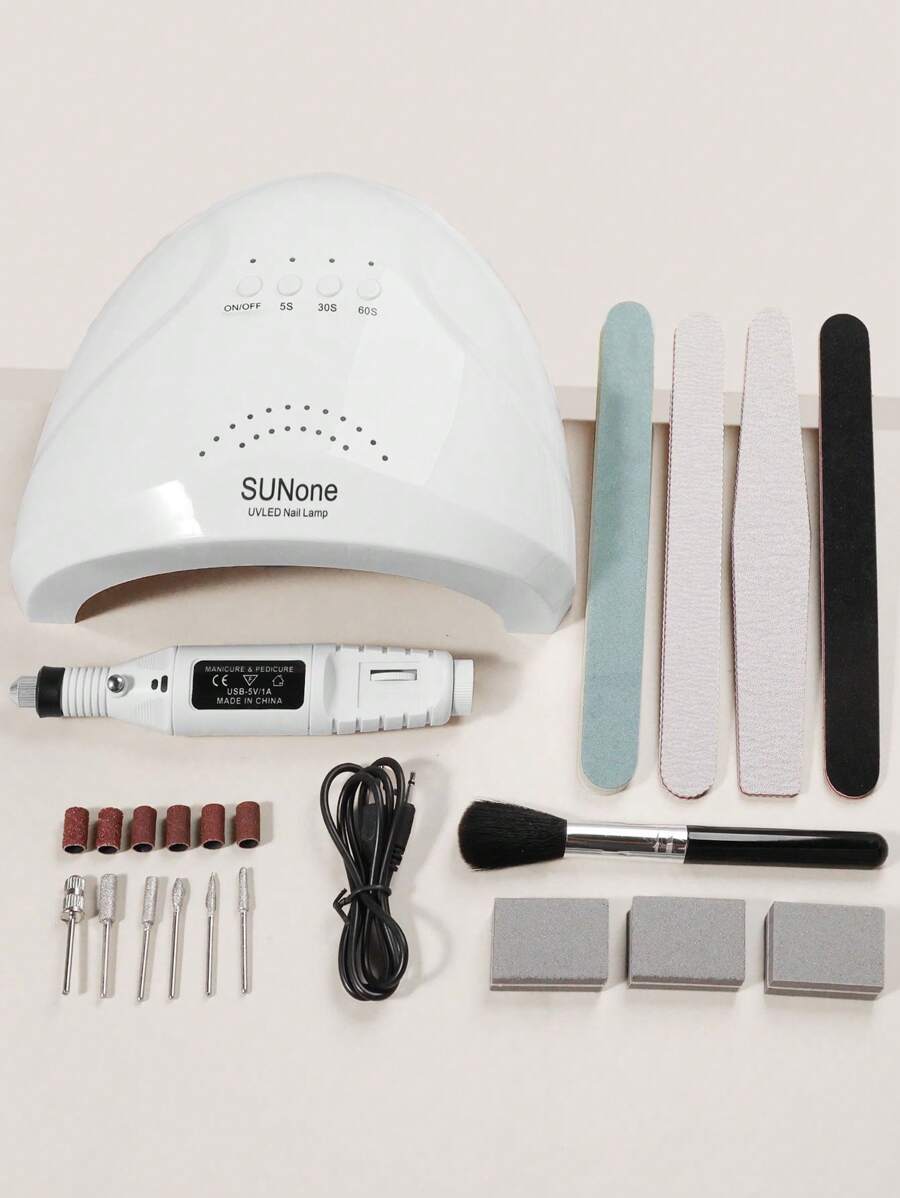 专业美甲护理套装 - 电动美甲钻、LED美甲灯、指甲抛光块、卸甲工具，适用于美甲沙龙和家庭使用，是送给女孩的完美礼物
