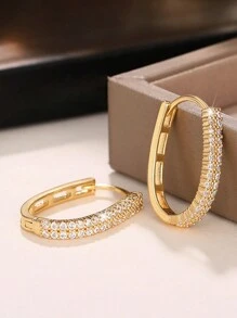 Stylever 1 对 925 纯银 U 形超闪亮环形耳环女士珠宝女士精致创意耳环精美珠宝礼物送给女孩日常生活约会装饰适合舞会 - 款式1 - 查看 6