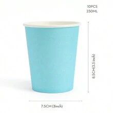 Cốc giấy dùng một lần 9oz, Ly uống nước bằng giấy nhiều màu, Thích hợp cho nước, nước trái cây, cà phê hoặc trà, hoàn hảo cho đám cưới, tiệc tùng, dã ngoại, BBQ, du lịch và sự kiện - xanh nhạt - Xem 2