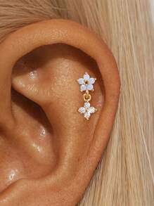 1Pair 925 Sterling Silver Star Four Leaf Clover Hoop Earrings Cartilage Piercing Earrings Ear Cuff Tiny Hoop Earrings For Women Daily Wear Wedding Party Engagement Anniversary Valentine's Day