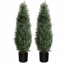 Danolapsi 2PCS 3/5FT Artificial Cedar Topiary Trees Artificial Topiary Boxwood Tree Faux Shrub UV Protection Outdoors Potted Fake Cypress Trees Faux Realistic Evergreen Plants For Home Porch Decor - 2 chiếc 3Ft - Xem 1