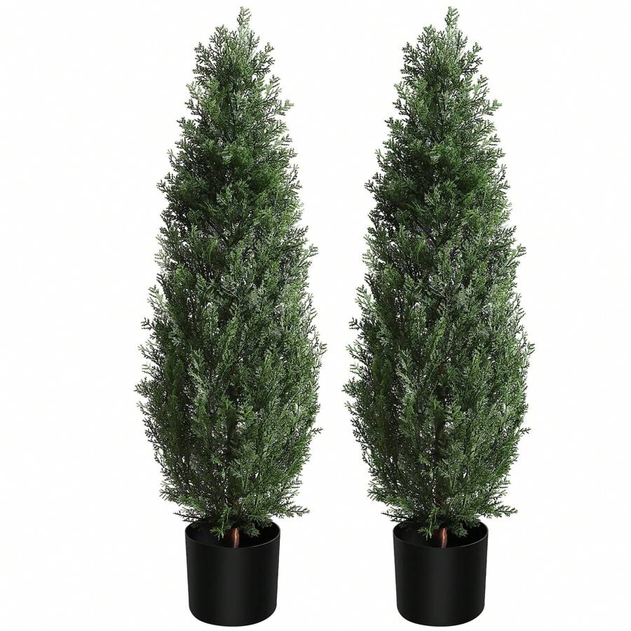 Danolapsi 2PCS 3/5FT Artificial Cedar Topiary Trees Artificial Topiary Boxwood Tree Faux Shrub UV Protection Outdoors Potted Fake Cypress Trees Faux Realistic Evergreen Plants For Home Porch Decor - 2 chiếc 3Ft - Xem 1