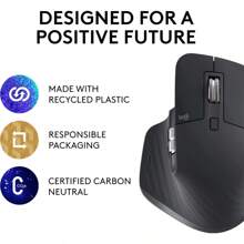 MX Master 3S - Wireless Performance Mouse With Ultra-Fast Scrolling Ergonomic 8K DPI Glass Tracking Silent Clicks USB-C Bluetooth Windows Linux Come - Dark Gray - Graphite1 - View 5