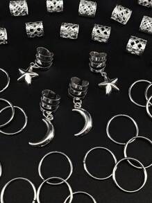 44pcs Star & Moon Combination Hollow Metal Hair Scrunchies, Suitable For Women & Girls Holiday Outfits - Silver - View 7