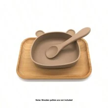 2pcs/Set Baby Solid Color Silicone Cartoon Cute Bowl & Spoon With Suction Cup, Suitable For Feeding Complementary Foods Daily - D Bowl + Spoon - View 11