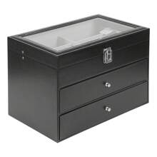 YUNRUX Watches & Glasses Display Box Watches & Glasses Box Organizer With Glass Lid Watch Box Display Case Watch Organizer Box - Black - View 6