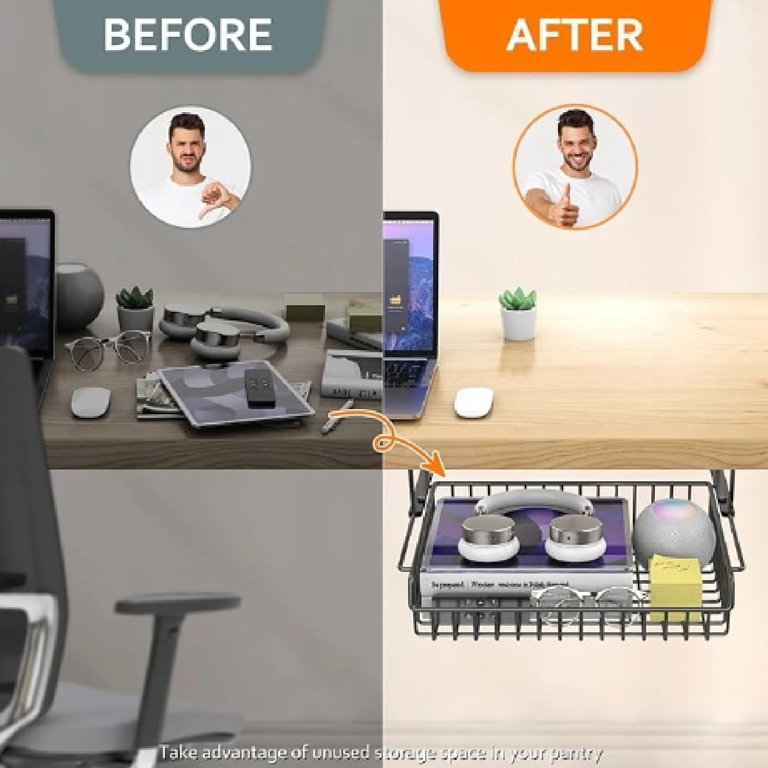 Under Desk Drawer Slide Out Attachment - Carbon Steel Undermount Table Drawer With Cable Management, Pull Out Add-On Storage For Office & Standing