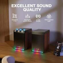 Active Bluetooth Bookshelf Speakers | Amplified HiFi Speakers With 100W 2.0 Channel 4" Drivers | Powered Studio Speakers With FM MIC USB And AUX Input | Remote Control Included - 如圖所示 - 查看 5