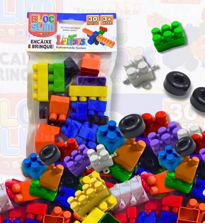 Bloco De Montar Com 30 Peças Brinquedo Didático Educativo Infantil