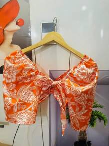 HONGDA VARIETIES New Shirt With Elastane And Can Be Tied At The Back With Print - 橘色 - 查看 2