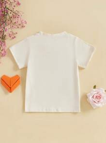 Toddler Baby Boy Girl Valentines Day Outfit Letters Heart Graphic Tee Shirts Tops Toddler Boy Valentines Day Shirt - 卡其色 - 查看 4