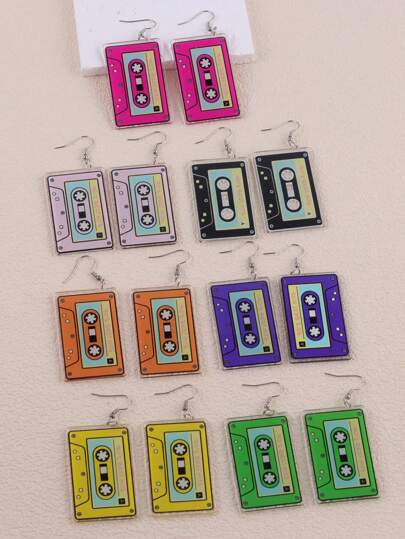 1 Pair Retro 90s Cassette Tape Design Earrings For Women