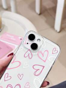 1 pieza Funda de teléfono protectora suave con diseño de corazón rosa, cobertura completa transparente antideslizante y a prueba de golpes compatible con iPhone 11/12/13/14/15/16 Pro Max, resistente al agua y a las caídas, resistente a los arañazos - Multicolor - Ver 4