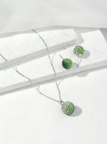 Halsketten- und Ohrringsset für Frauen, Weihnachtsrot/Grün 925 Sterling Silber Glitzer Kristall Discokugel Ohrstecker und Anhänger für Frauen, 10mm 12mm Geburtsstein Schmuck, Ohrringe, Anhängerkette, Sterling Silber Schmuck