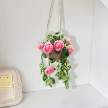 1 pieza Planta de crochet linda para espejo retrovisor de carro/decoración de habitación, accesorio colgante hecho a mano para espejo de carro estilo bohemio, adecuado para mujeres y niñas, decoración estética interior verde del carro, adorno colgante para camión para hombres