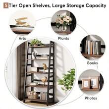 5-Tier Bookshelf Industrial Bookcase, 5 Shelf Ladder Shelf Book Storage Shelf Organizer For Living Room, Home Office