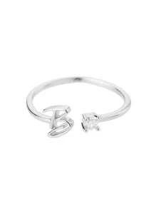 1Pc Minimalist Initial Open Ring Cubic Zirconia Alphabet Letter Rings Fashionable Jewelry Accessories(No Gift Box)