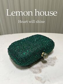 1 件优雅绿色水钻装饰迷你手拿包,配有可拆卸金属链带,适合正式活动、婚礼、派对,是送给女性的一份绝佳礼物,非常适合派对婚礼舞会晚宴/宴会,搭配节日派对礼服晚礼服和亮片礼服,与女士派对礼服完美搭配,必备婚礼物品,完美搭配毕业礼服、舞会礼服 - 墨綠色 - 查看 5