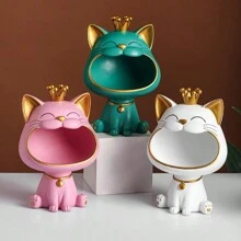 1PC Fortune Crown Big Mouth Cat Entrance Key Storage Tray Decorative Ornament, Light Luxury Housewarming Gift Sculpture