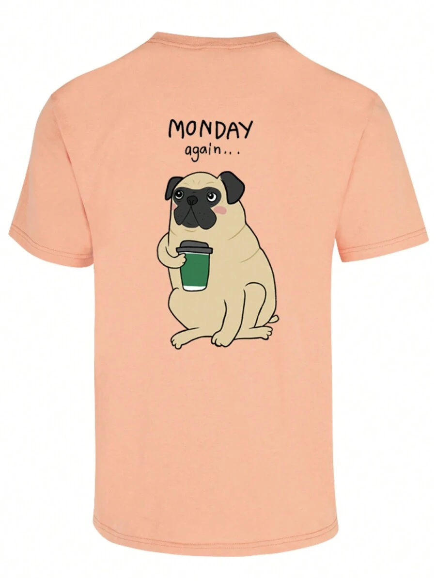 CAMISETA / PLAYERA PUG MONDAY AGAIN , LUNES DE NUEVO VARIAS TALLAS Y COLORES - Naranja Coral - Ver 1