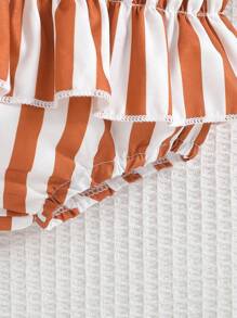 3 件套女婴夏季假期休闲扭纹背心、条纹荷叶边短裤和头带、沙滩游玩装 - 駝色 - 查看 6