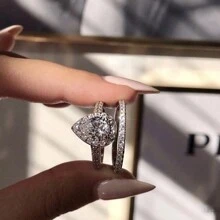 2 件女士订婚戒指套装，时尚奢华银色合金锆石装饰婚礼订婚派对珠宝周年纪念情人节生日礼物、妈妈、母亲、母亲节、礼物 - 銀色 - 查看 3