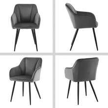 TUKAILAi Dining Room Chairs Set Of 2 Made Of Velvet, Kitchen Chair Upholstered Chair Armchair With Armrests, Backrests, Soft Seat Cushions, Metal Legs, Modern Armchair For Kitchen, Dining Room, Living Room - 灰色 - 查看 3
