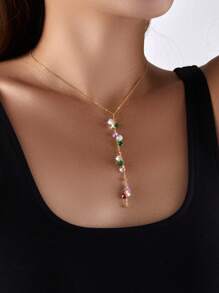 SYMFNY 1 件独特 925 纯银不对称排列闪亮方晶锆石 Y 形吊坠项链