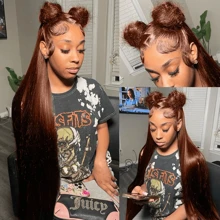 HJ WEAVE BEAUTY Perruques marron chocolat 13x4 Lace Front Wig, cheveux humains naturels, perruques brésiliennes lisses pour femmes, pré-épilées, aspect naturel avec cheveux de bébé, densité 180