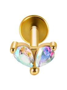 1PC Stainless Steel Opal Flower Ear Tragus Cartilage Piercing Five Prong Opal Cz Crown Labret Ring Lobe Earrings Helix Piercing