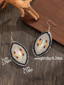 1 Pair Bohemian Style Beaded Ear Rings With Glass Beads & Rhinestones, Handmade Vintage Fashion Earrings, Versatile For Daily Wear & Gifting - Handmade Beads - View 3