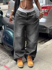 Women's Vacation Style Y2K Washed Distressed Wide Leg Jeans Casual Spring - Grey - View 5