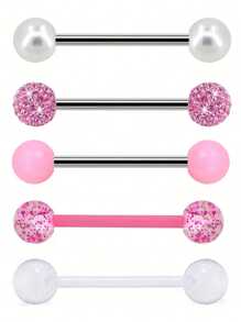 5pcs Y2K Candy Color Tongue Ring Stud Barbell Soft Ceramic Ball Stud Piercing Jewelry, Suitable For Men & Women Wear Anytime - 5 Tongue Rings - View 5
