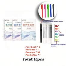 13/15本带槽英文书法描摹本（含可擦笔套装，可重复使用）、单词/句子/文章系列字帖、钢笔/书法笔迹练习、可重复使用的创意书法纸、学生写作练习本，可提高写作能力，培养写作兴趣，有趣的新年礼物、节日礼物、学习奖励、圣诞节礼物、感恩节礼物、教师节礼物 - 彩色 - 查看 13